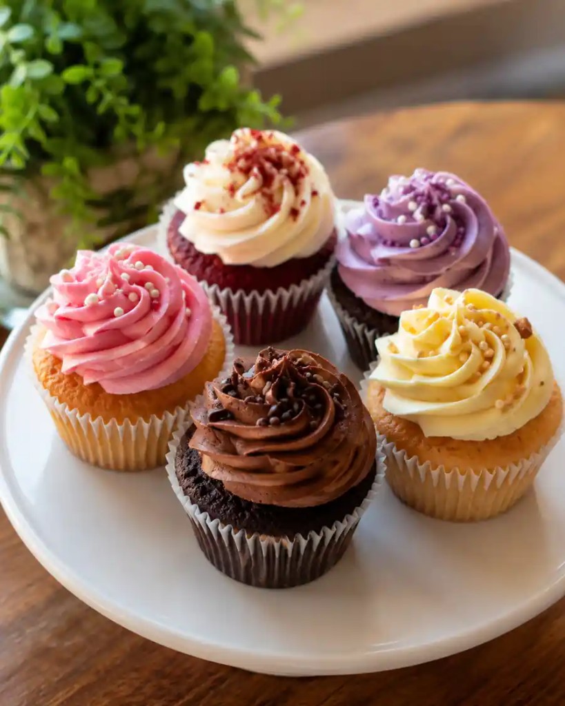 Cupcakes com coberturas coloridas de chantininho