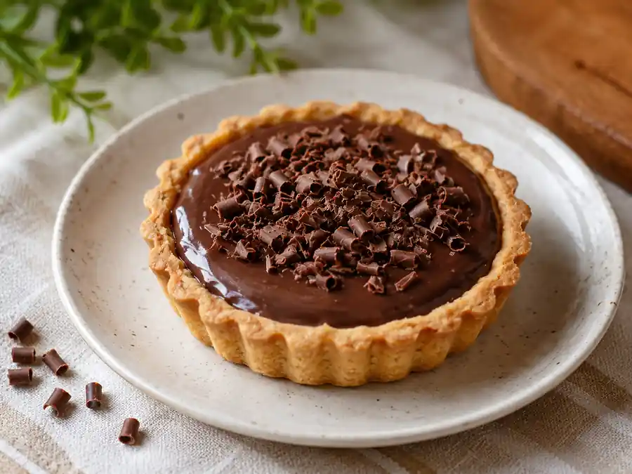 Tortinha pequena de chocolate com raspas de chocolate